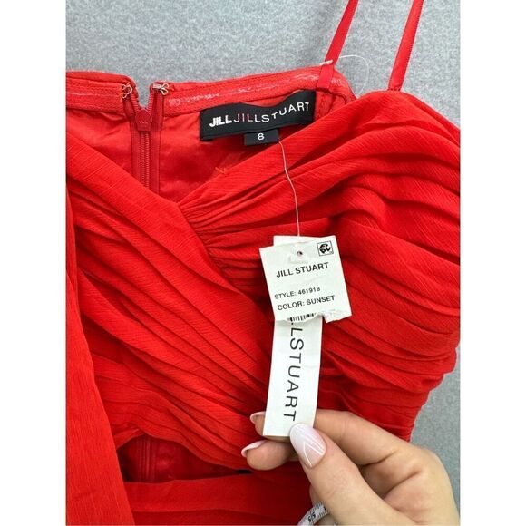 NWT Jill Stuart Womens Sunset Ruched One Shoulder Ruffle Cocktail Dress Size 8 - Picture 6 of 13